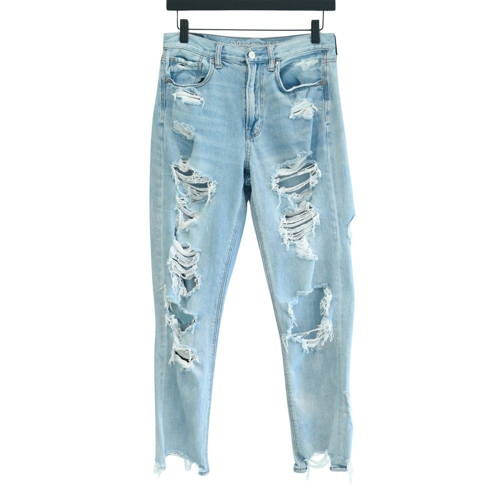 American Eagle Outfitters Mom‎ Jeans Women 6 Light Wash Distressed Ripped Denim